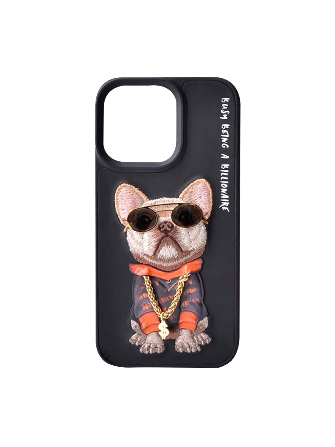 

TREEMODA Embroidered iPhone 13 Leather PhoneBackCase, Black