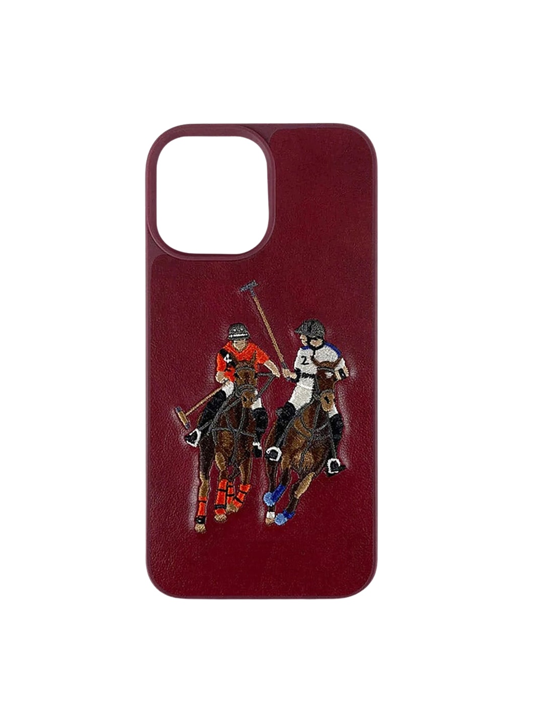 

TREEMODA iPhone 14 Pro Max Embroidered Leather Back Cover, Maroon