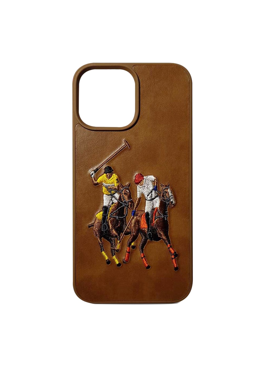 

TREEMODA Embroidered iPhone 14 Pro Leather Back Case, Brown