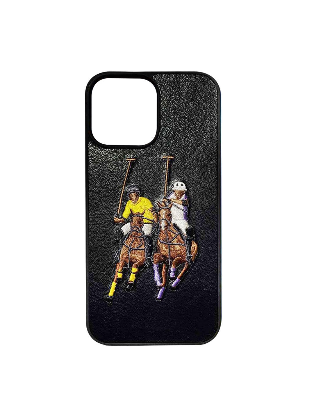

TREEMODA SB Series Leather Embroidered iPhone 14 Phone Back Case, Black