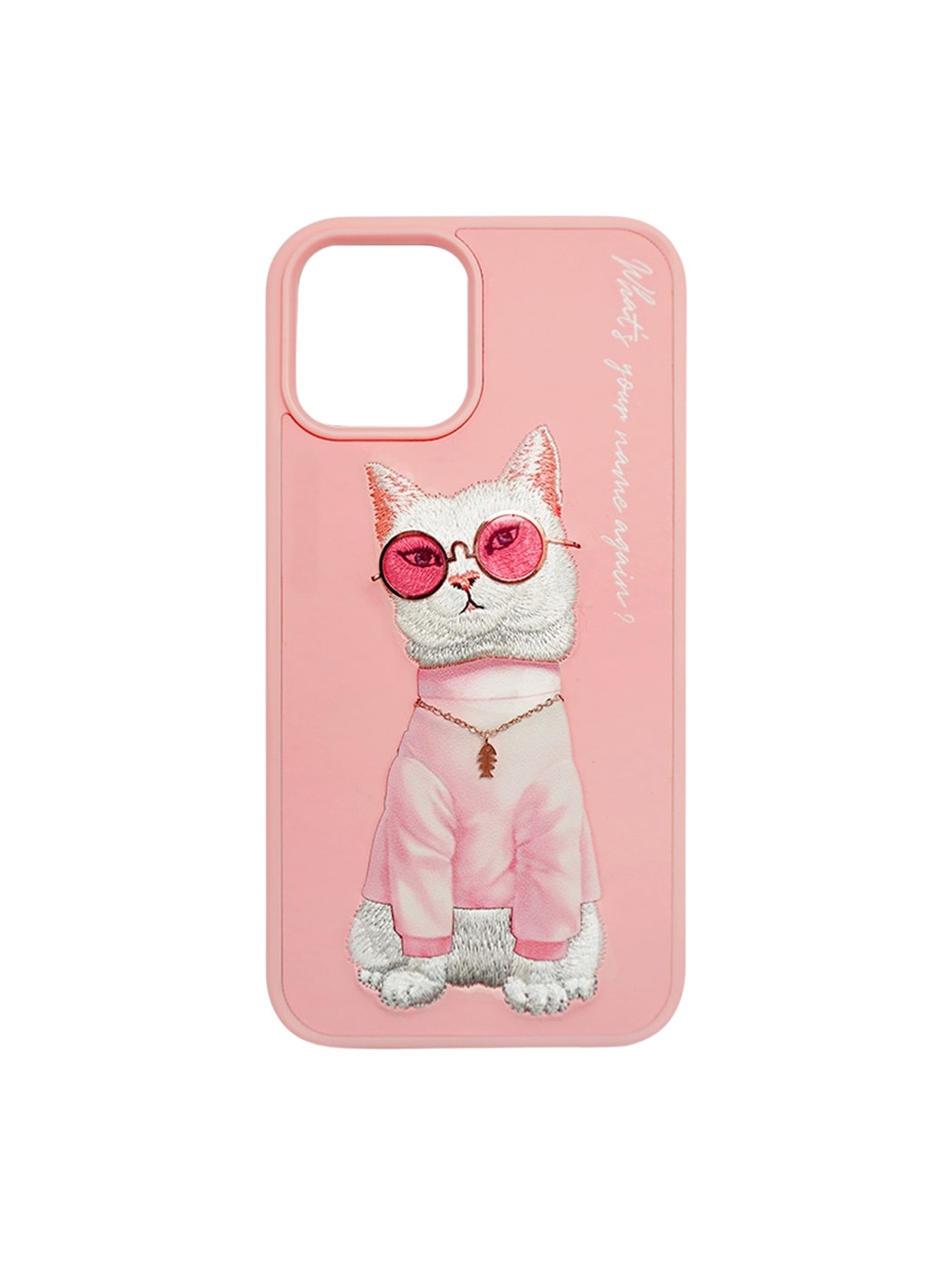 

TREEMODA Cat Embroidered iPhone 14 Phone Leather Back Case, Pink