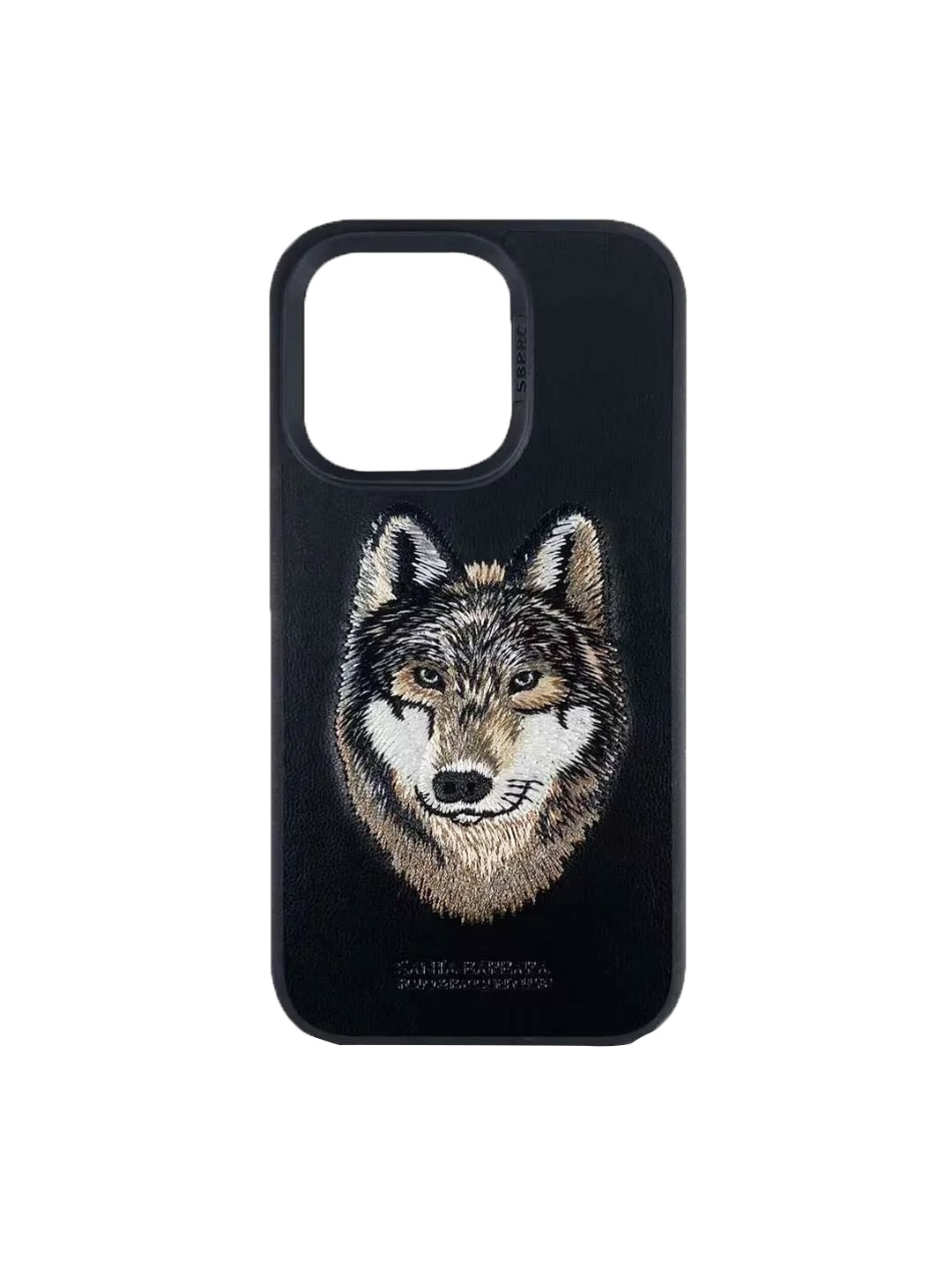

TREEMODA SB Series Leather Embroidered Wolf iPhone 14 Phone Mobile Accessories, Black
