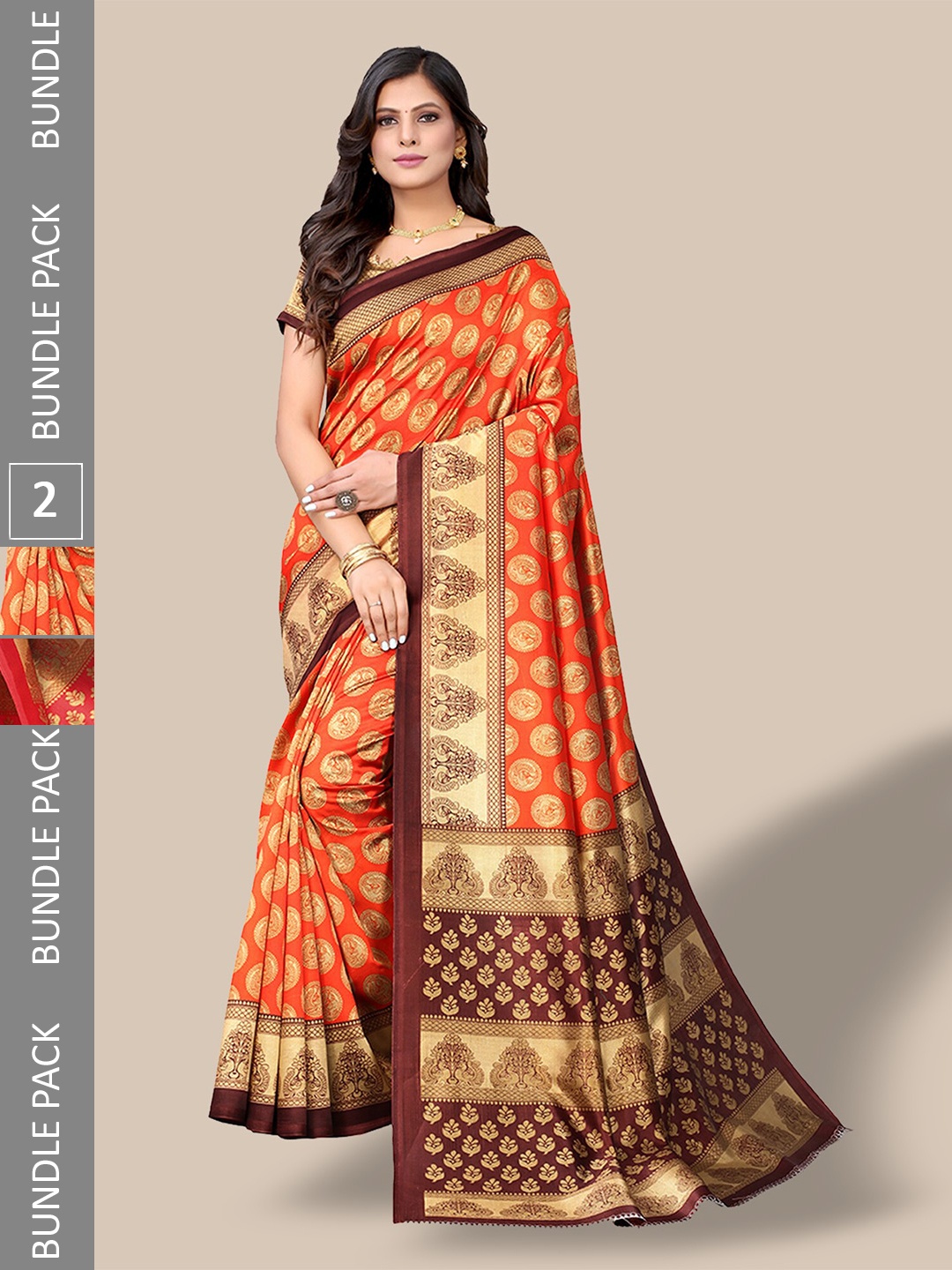 

Poshyaa Pack Of 2 Ethnic Motifs Printed Art Silk Saree, Black