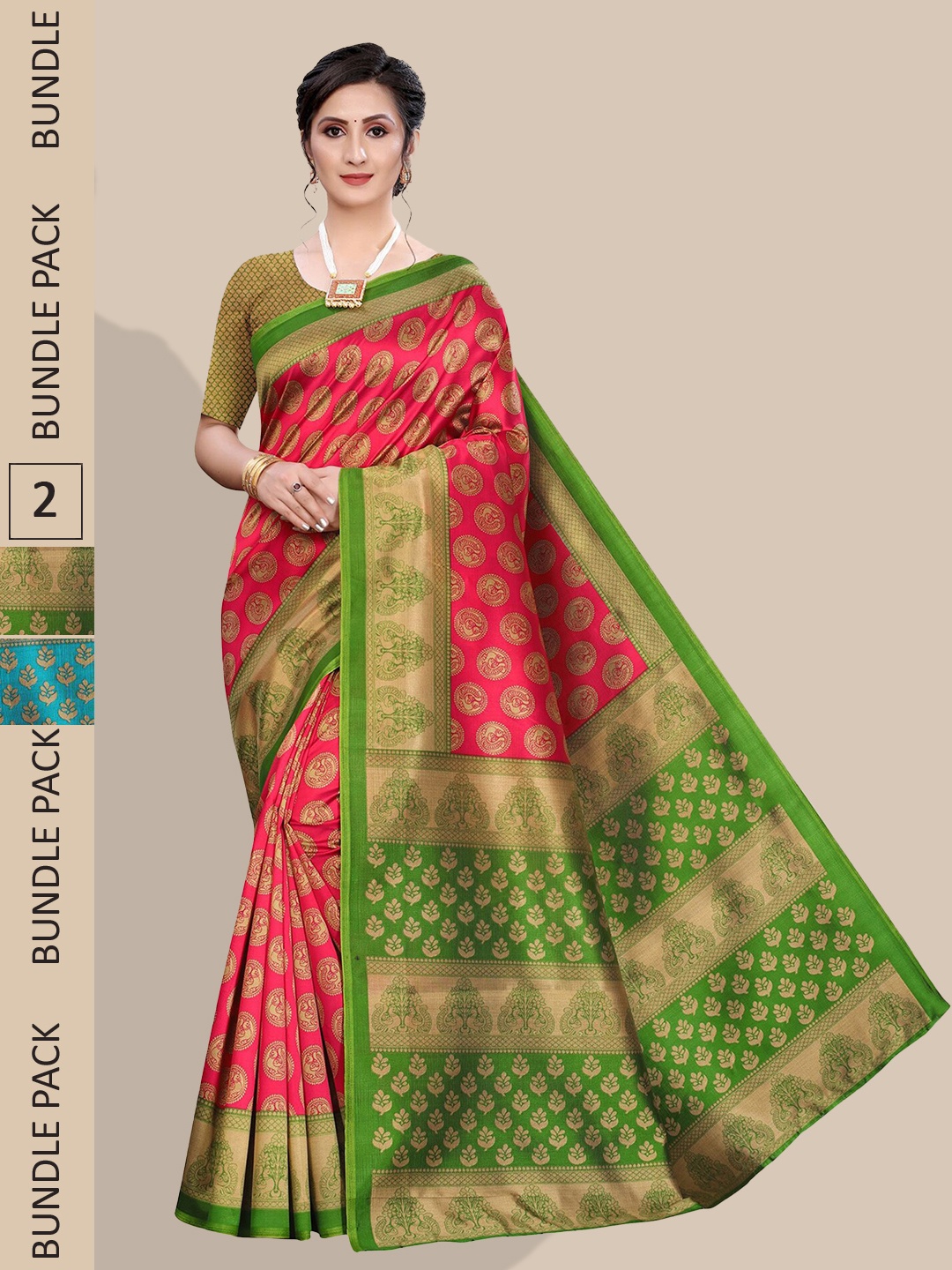 

Poshyaa Pack of 2 Art Silk Mysore Silk Saree, Red