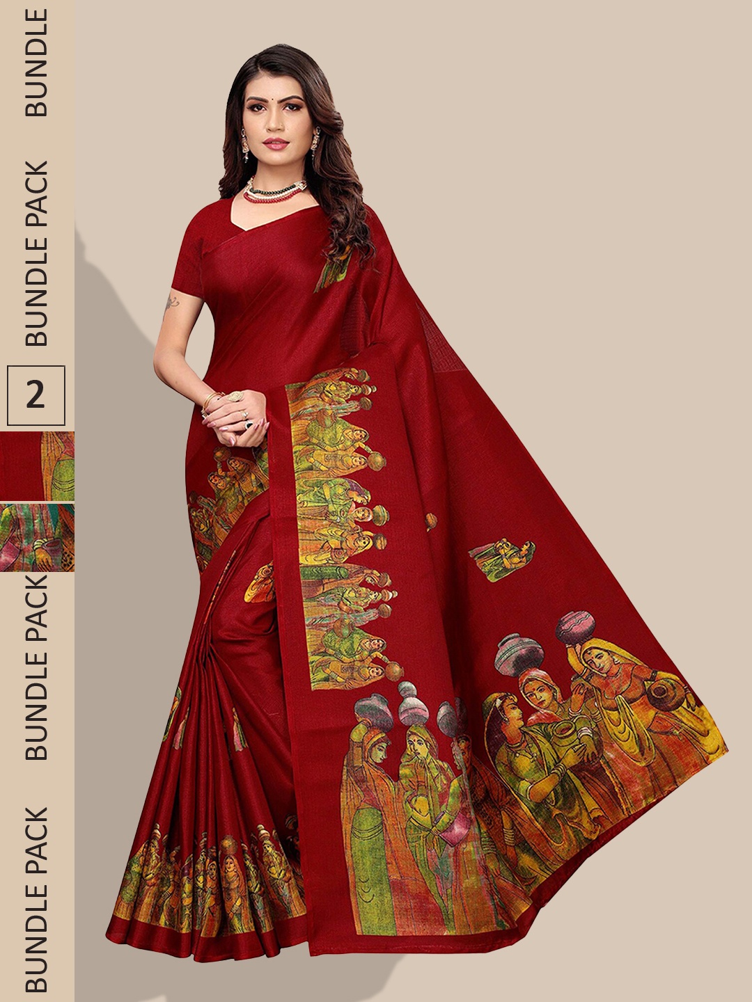 

Poshyaa A Selection Of 2 Ethnic Motifs Printed Mysore Silk Sarees, Maroon
