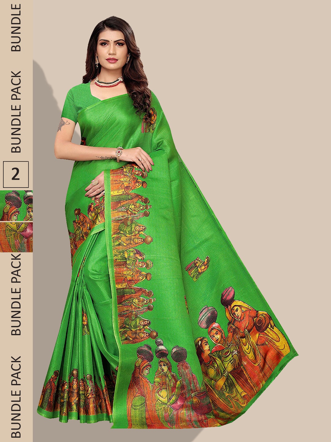 

Poshyaa Pack of 2 Ethnic Motifs Printed Mysore Silk Saree, Maroon
