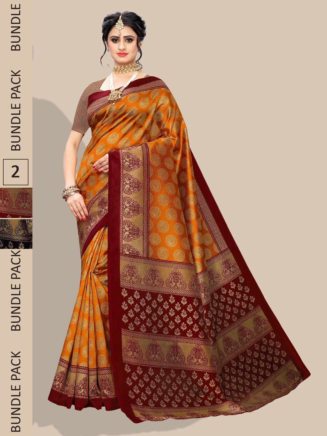 

Poshyaa Selection Of 2 Ethnic Motifs Printed Mysore Silk Saree, Rust