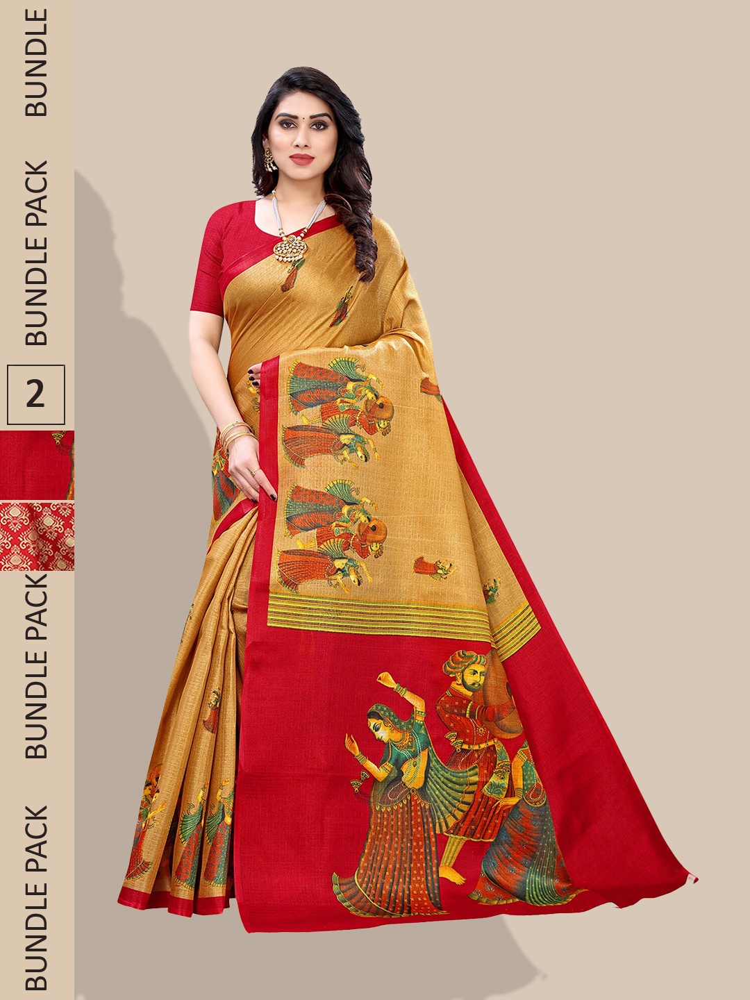 

Poshyaa Selection Of 2 Ethnic Motifs Printed Mysore Silk Saree, Red