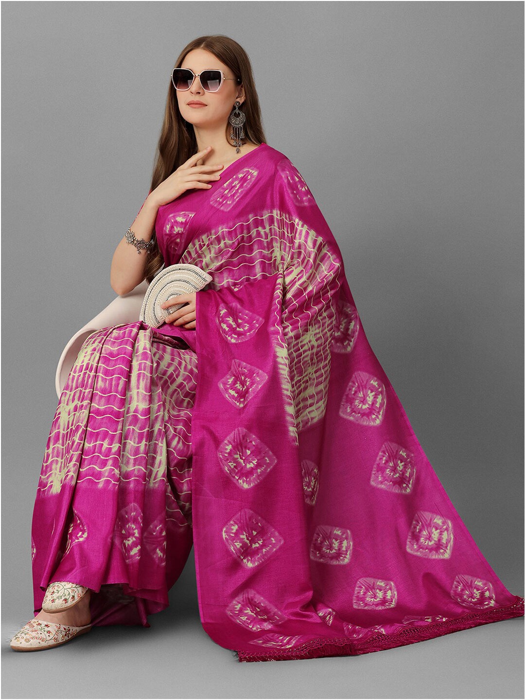 

GORGONE Tie and Dye Silk Blend Saree, Pink