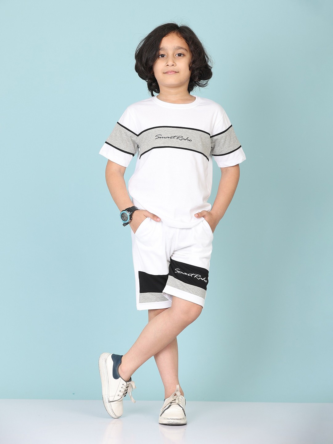 

BAESD Boys Colourblocked Pure Cotton T-shirt with Trousers, Grey