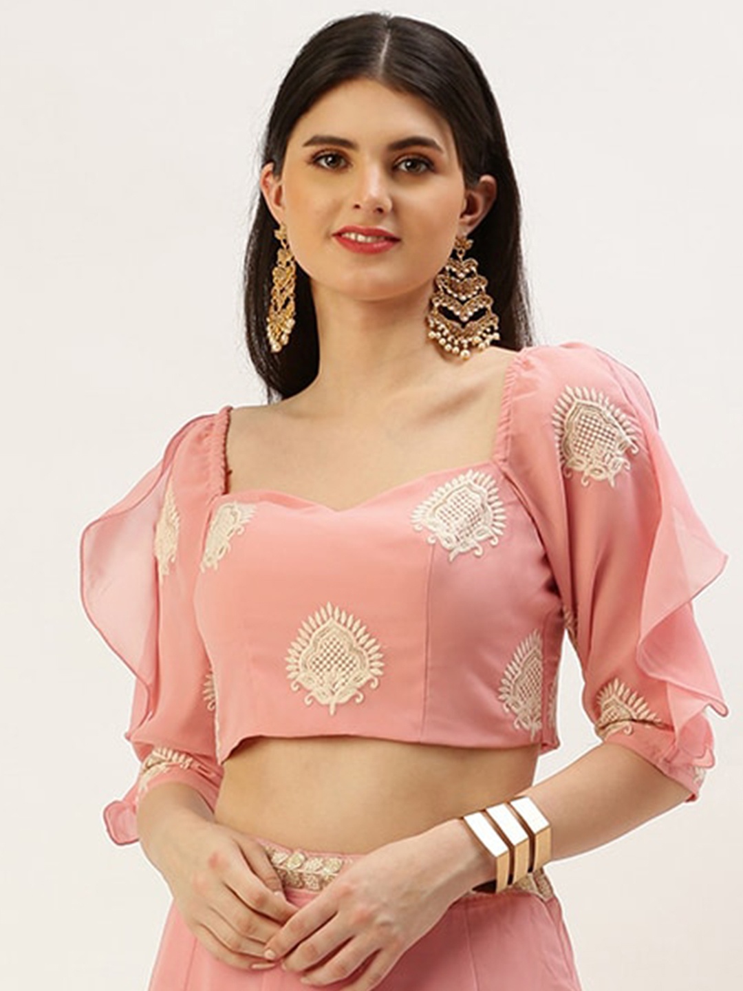 

Ethnovog Embroidered Silk Saree Blouse, Pink