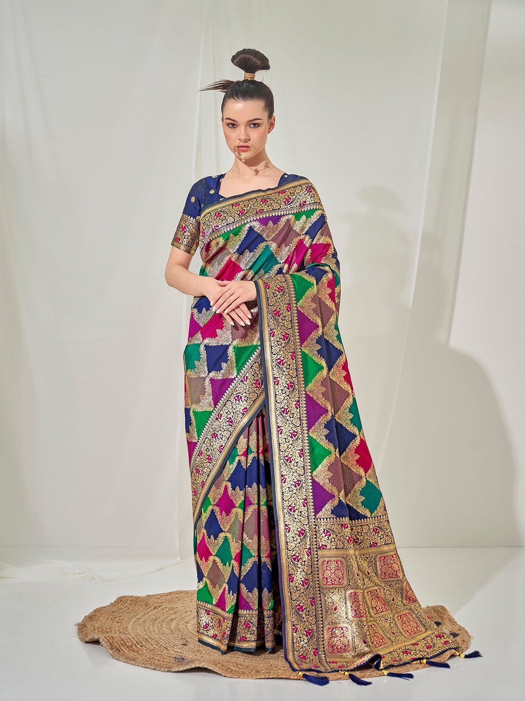 

Mitera Blue & Green Woven Design Zari Art Silk Saree