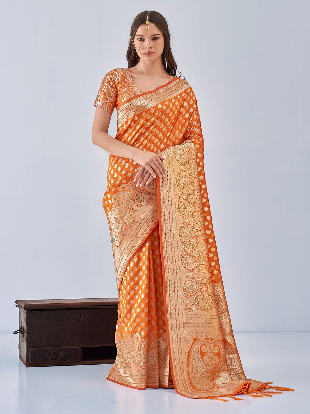 

Mitera Mustard & Gold-Toned Ethnic Motifs Woven Design Zari Saree