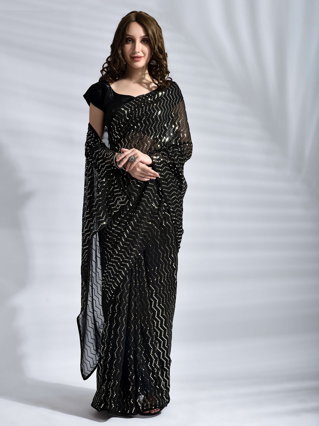 

Mitera Black Embellished Sequinned Pure Georgette Saree