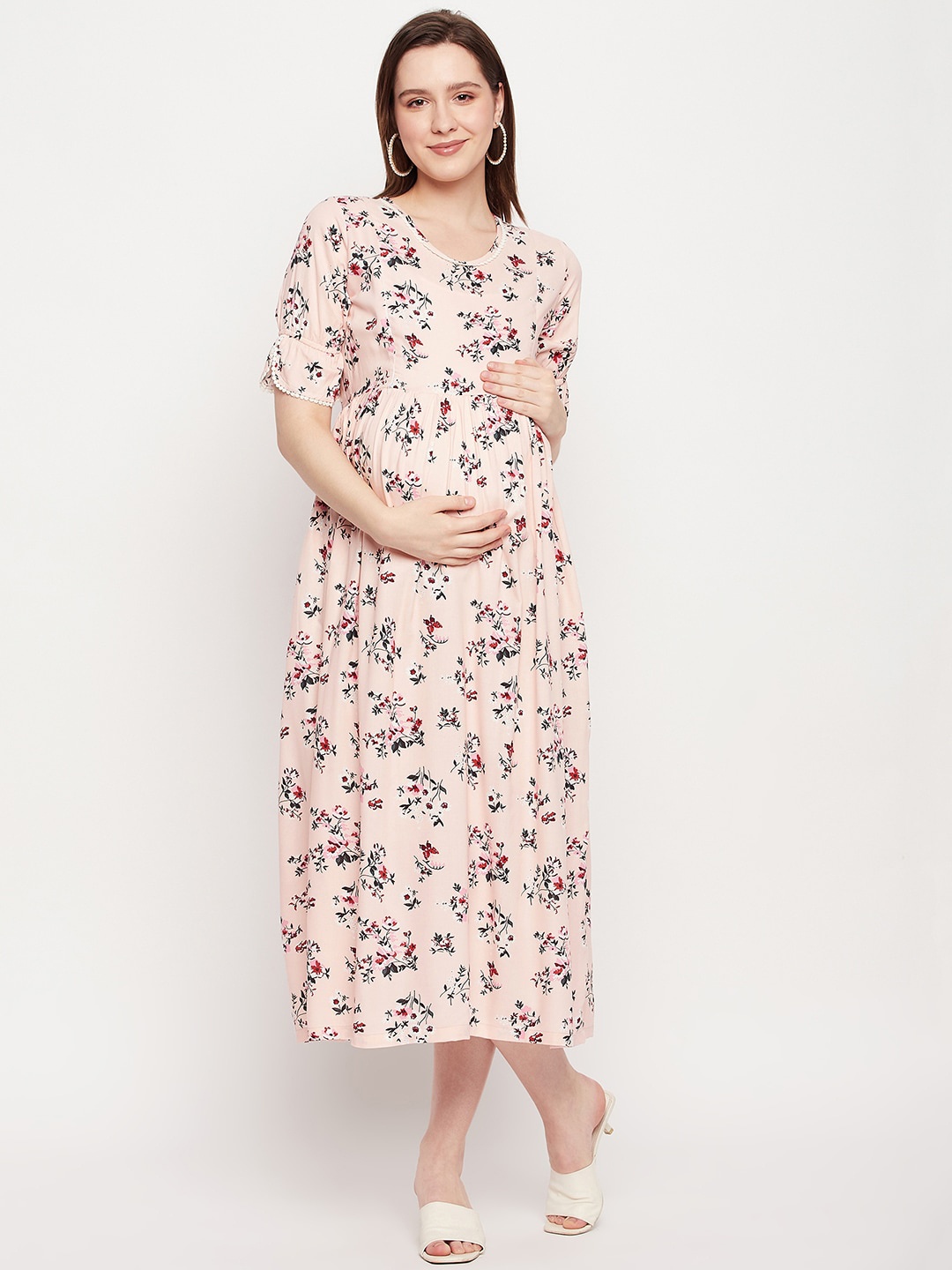 

NABIA Floral Printed Maternity Ethnic Dresses, Pink