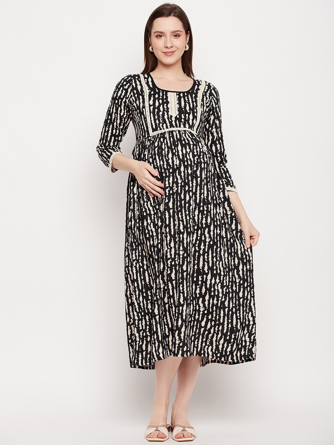 

NABIA Abstract Printed Maternity Ethnic Dresses, Black