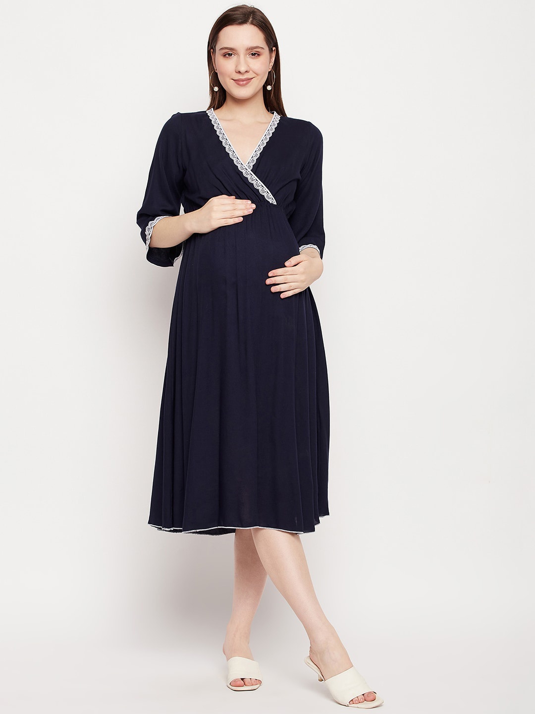 

NABIA V-Neck Maternity Midi Ethnic Dress, Blue