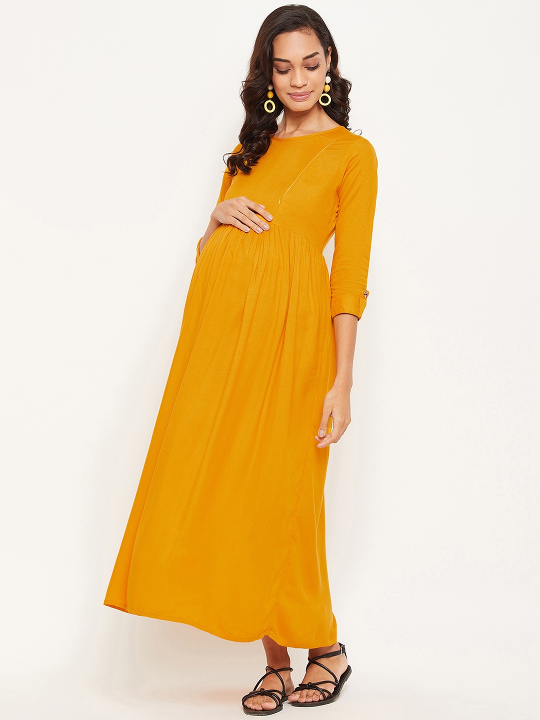 

NABIA Round Neck Gathered Detail Maternity Maxi Dress, Yellow