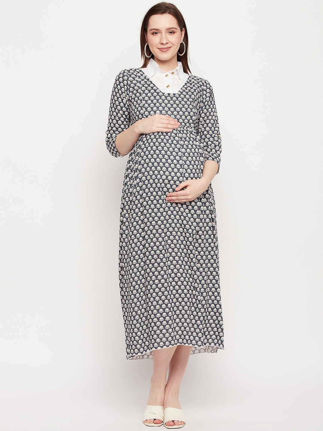 

NABIA Floral Printed Maternity Ethnic Dresses, Grey