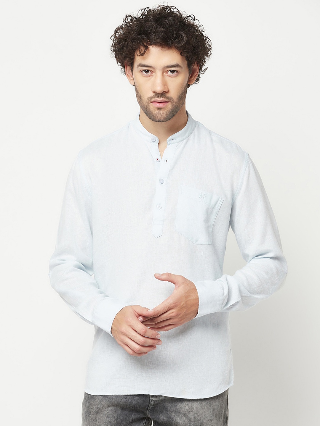 

Crimsoune Club Band Collar Straight Short Kurta, Blue