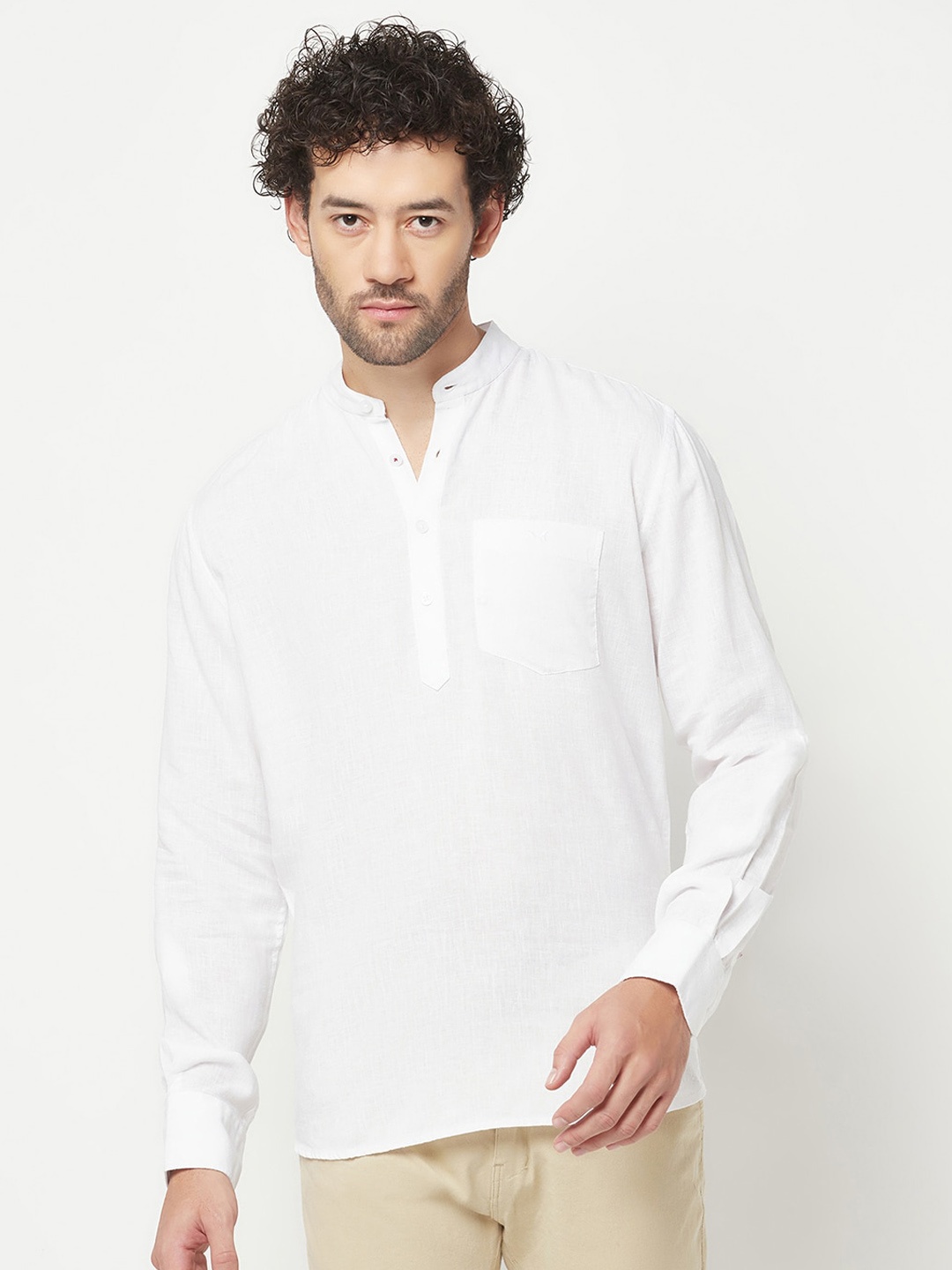 

Crimsoune Club Band Collar Short Kurta, White