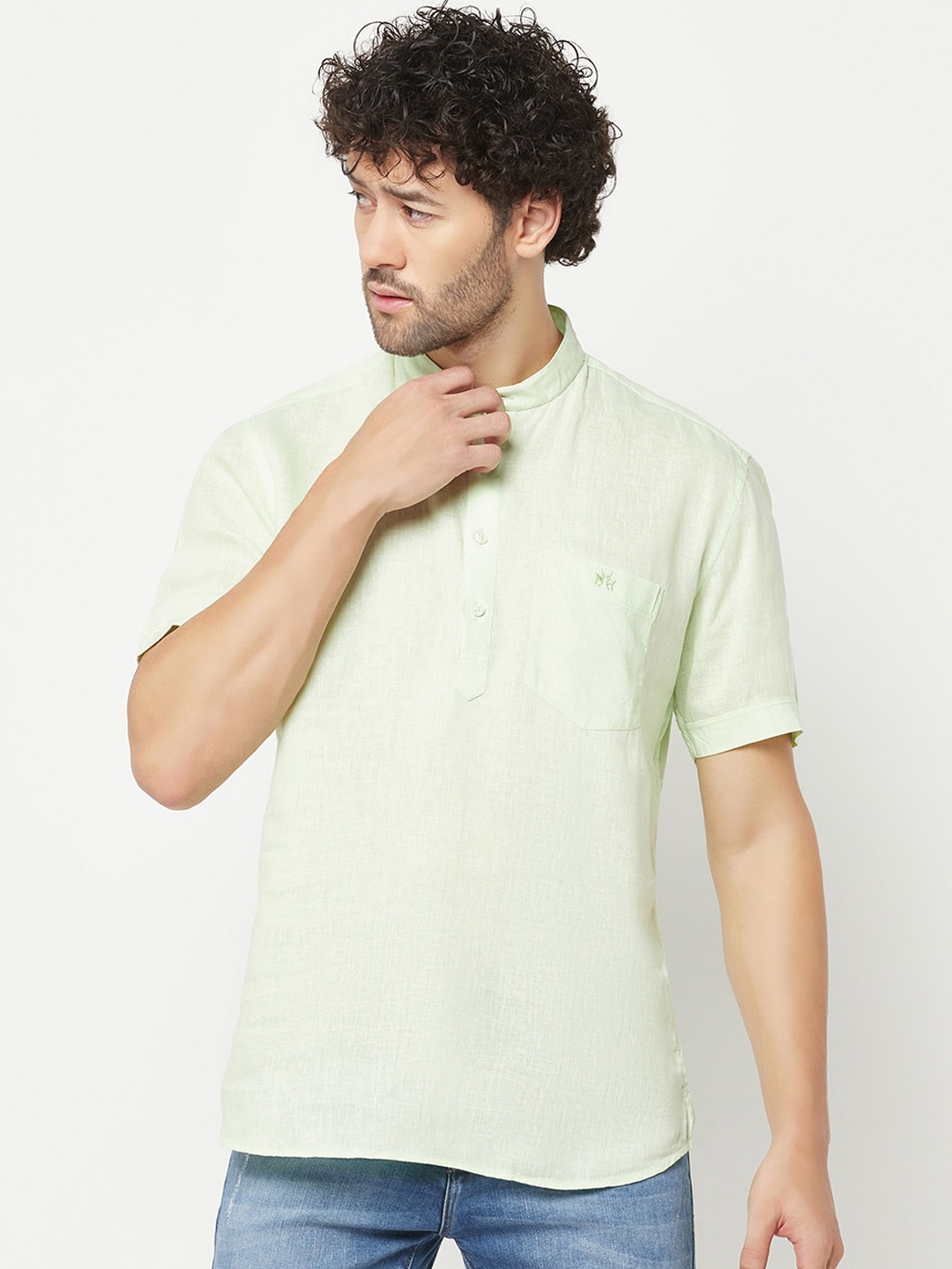 

Crimsoune Club Regular Fit Band Collar Casual Shirt, Green