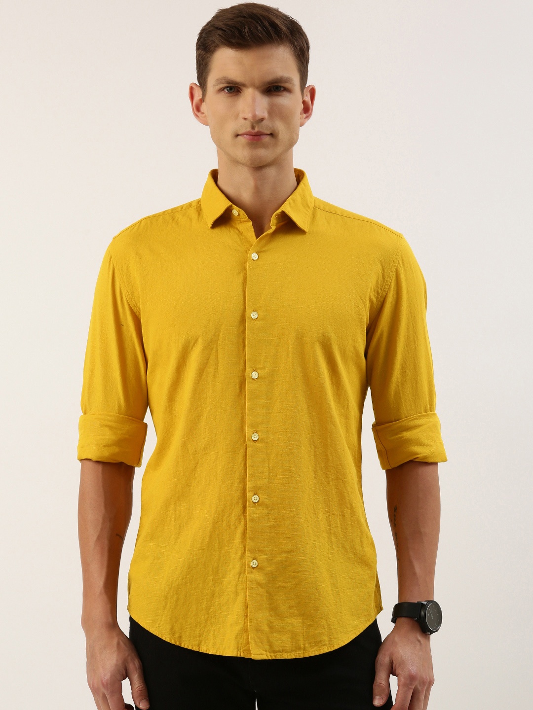 

IVOC Men Slim Fit Opaque Casual Shirt, Mustard