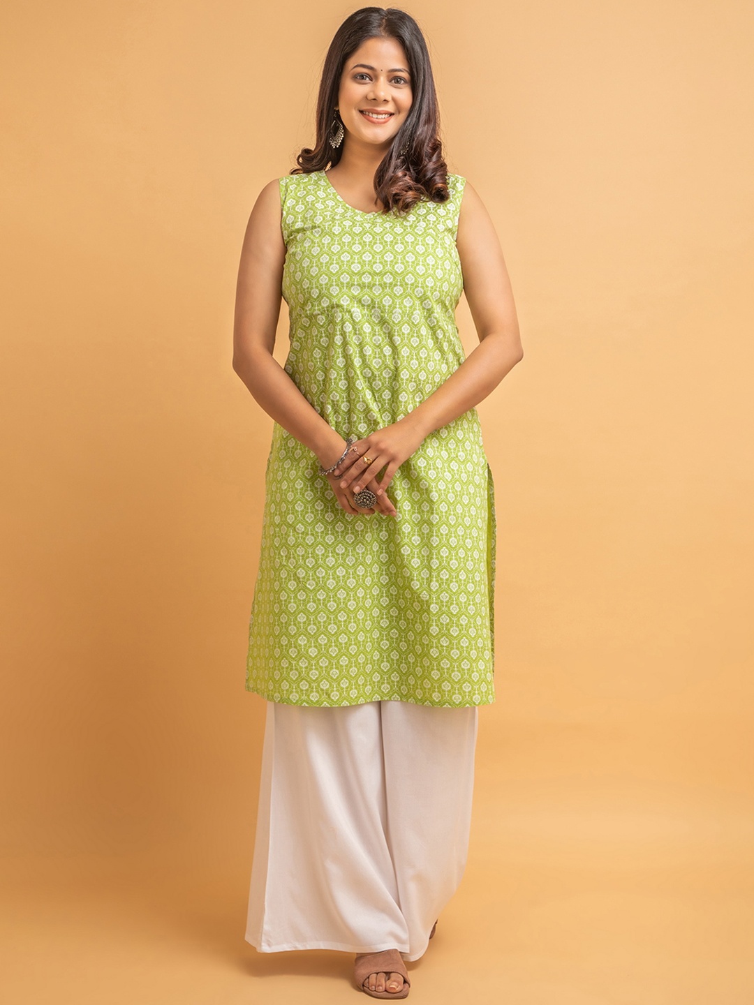 

SUTI Ethnic Motifs Printed Pure Cotton Kurta, Lime green