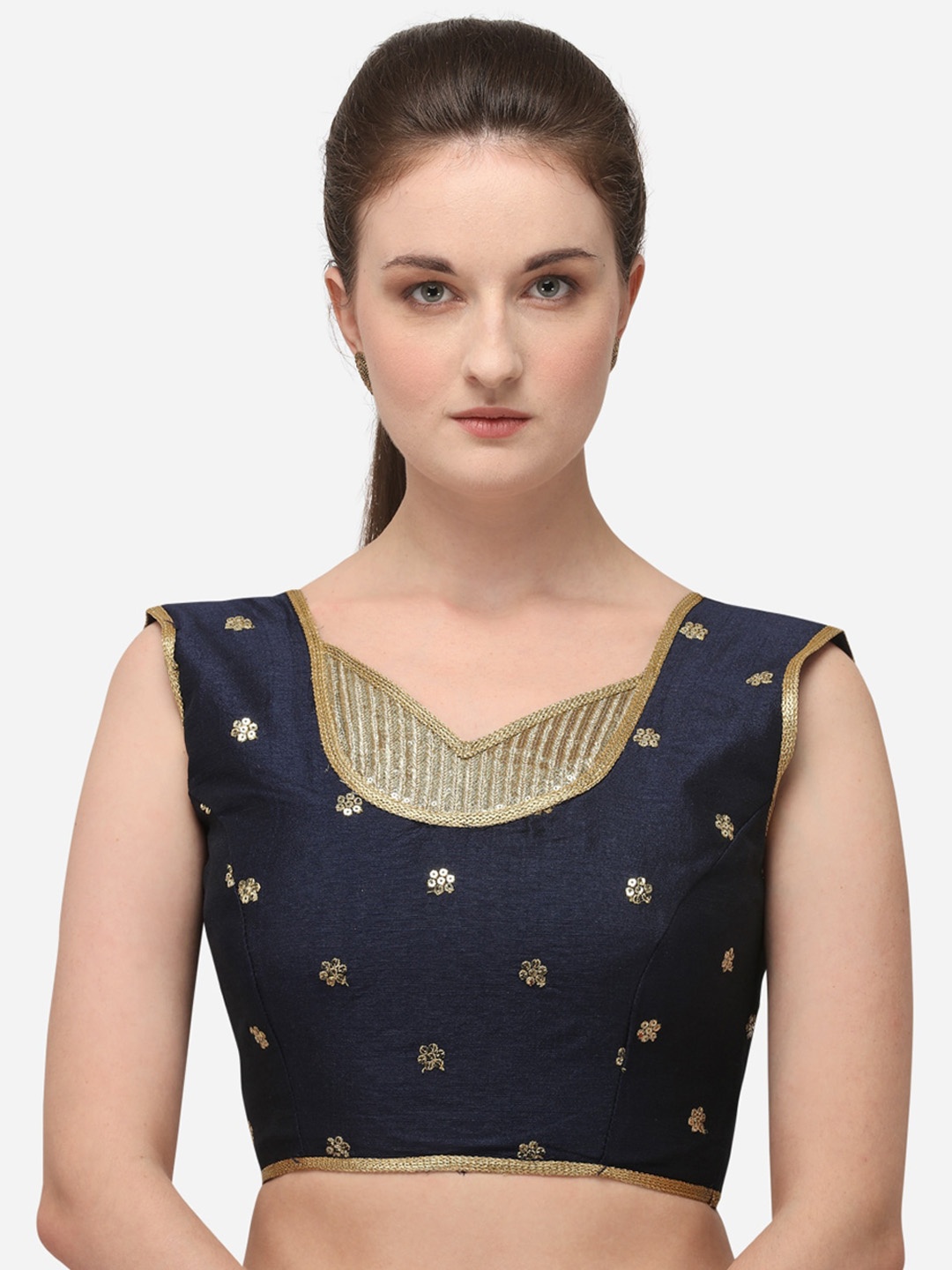 

Fab Dadu Embroidered Saree Blouse, Navy blue