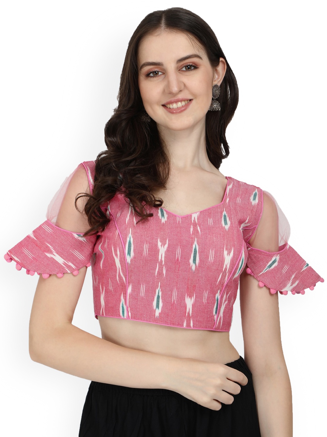 

Fab Dadu Printed Ikat Cotton Saree Blouse, Pink