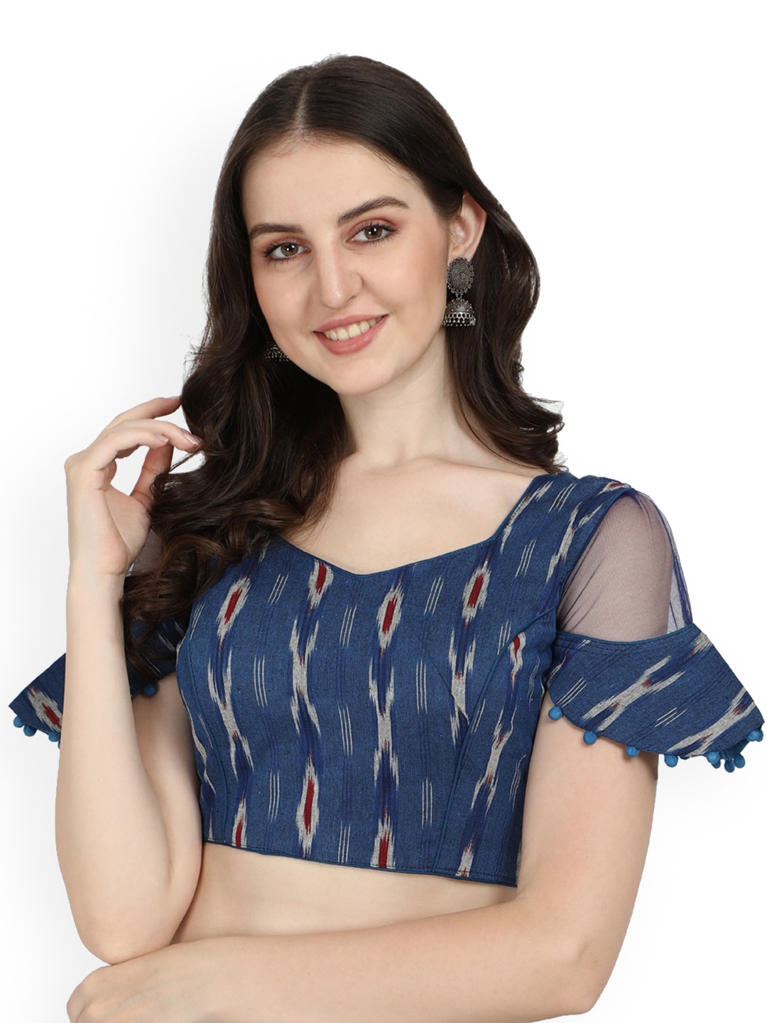 

Fab Dadu Ikat Printed Cotton Saree Blouse, Blue
