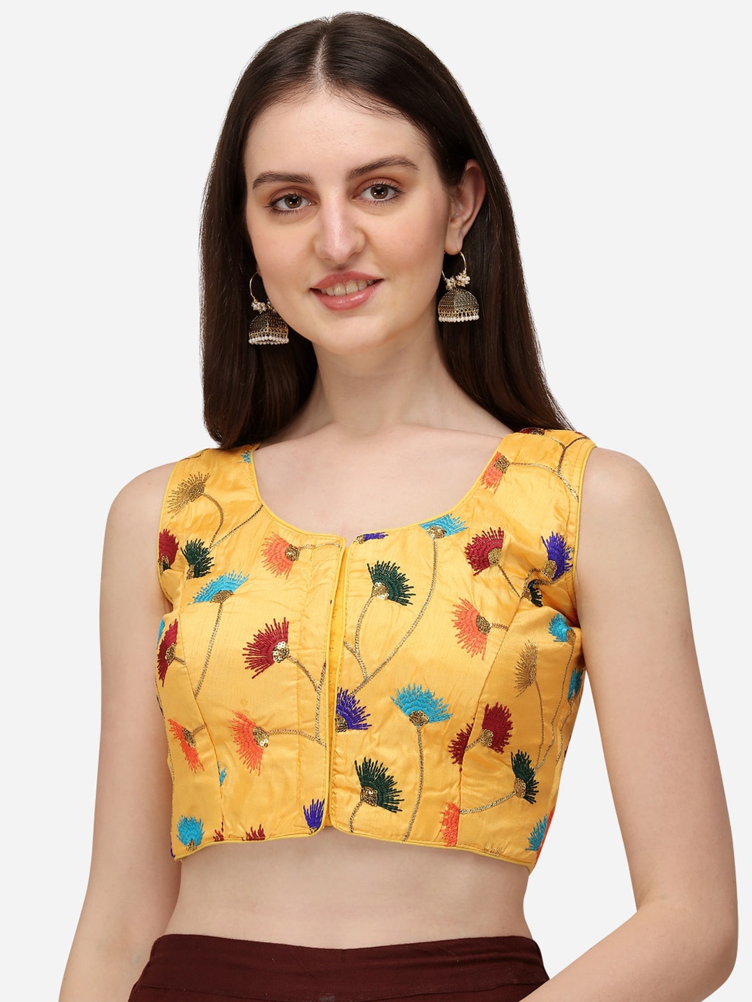 

Fab Dadu Embroidered Silk Saree Blouse, Yellow