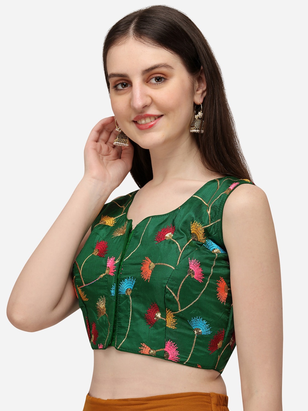 

Fab Dadu Embroidered Silk Saree Blouse, Green