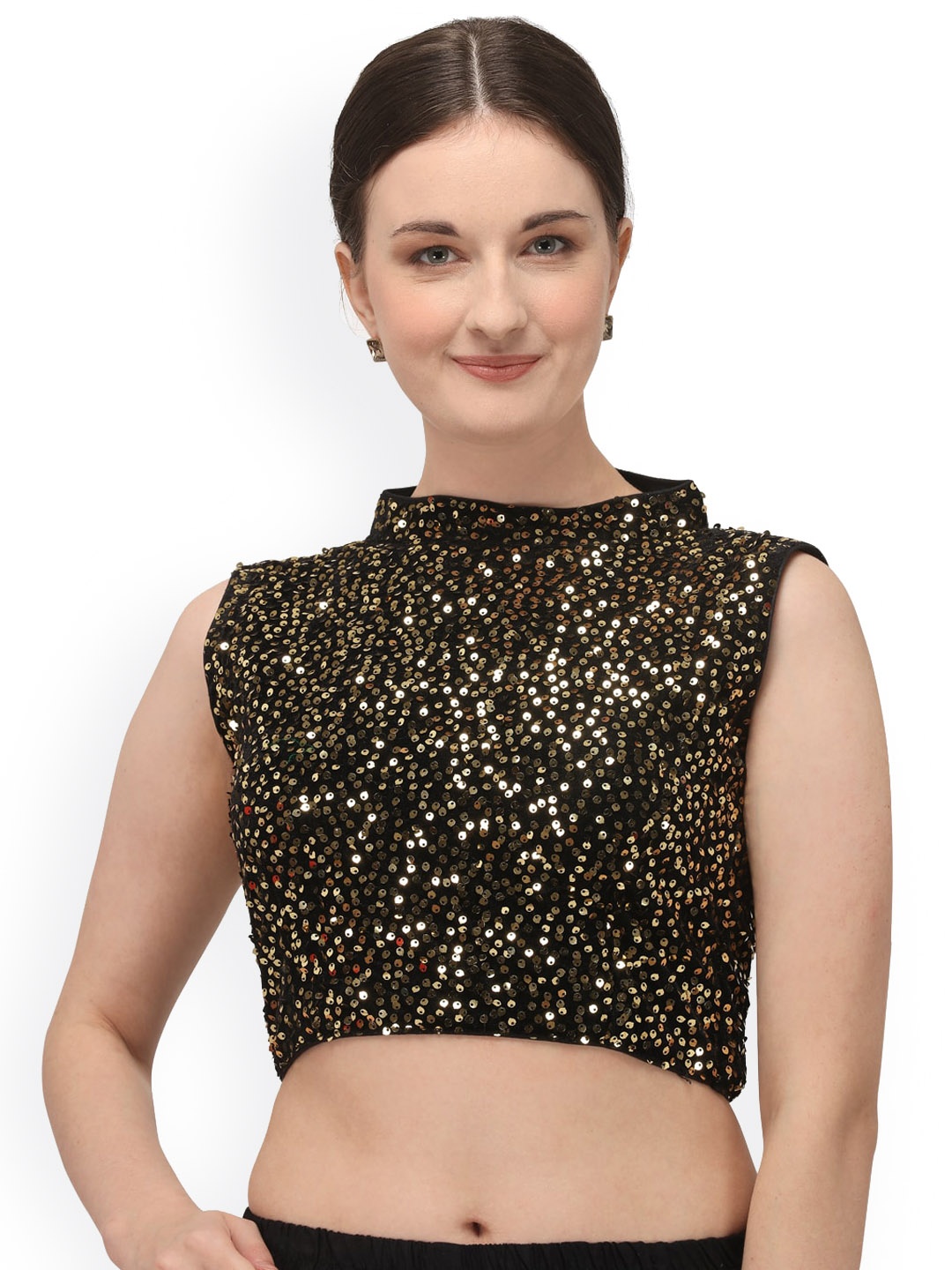 

Fab Dadu Embellished Mandarin Collar Saree Blouse, Gold