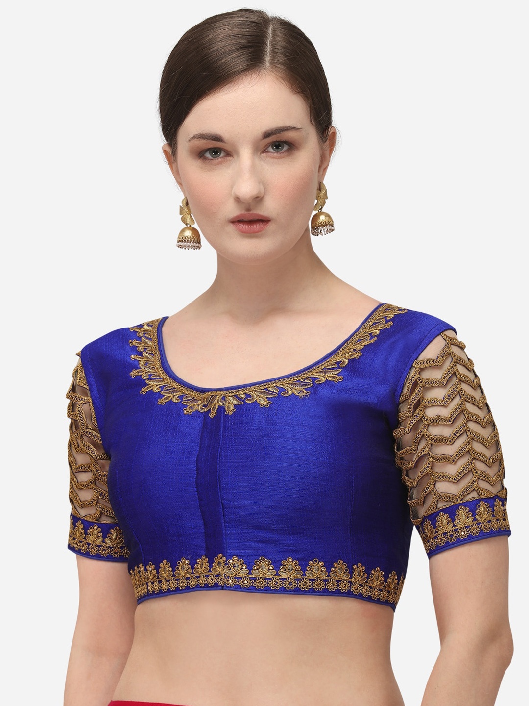 

Fab Dadu Embroidered Round Neck Saree Blouse, Blue