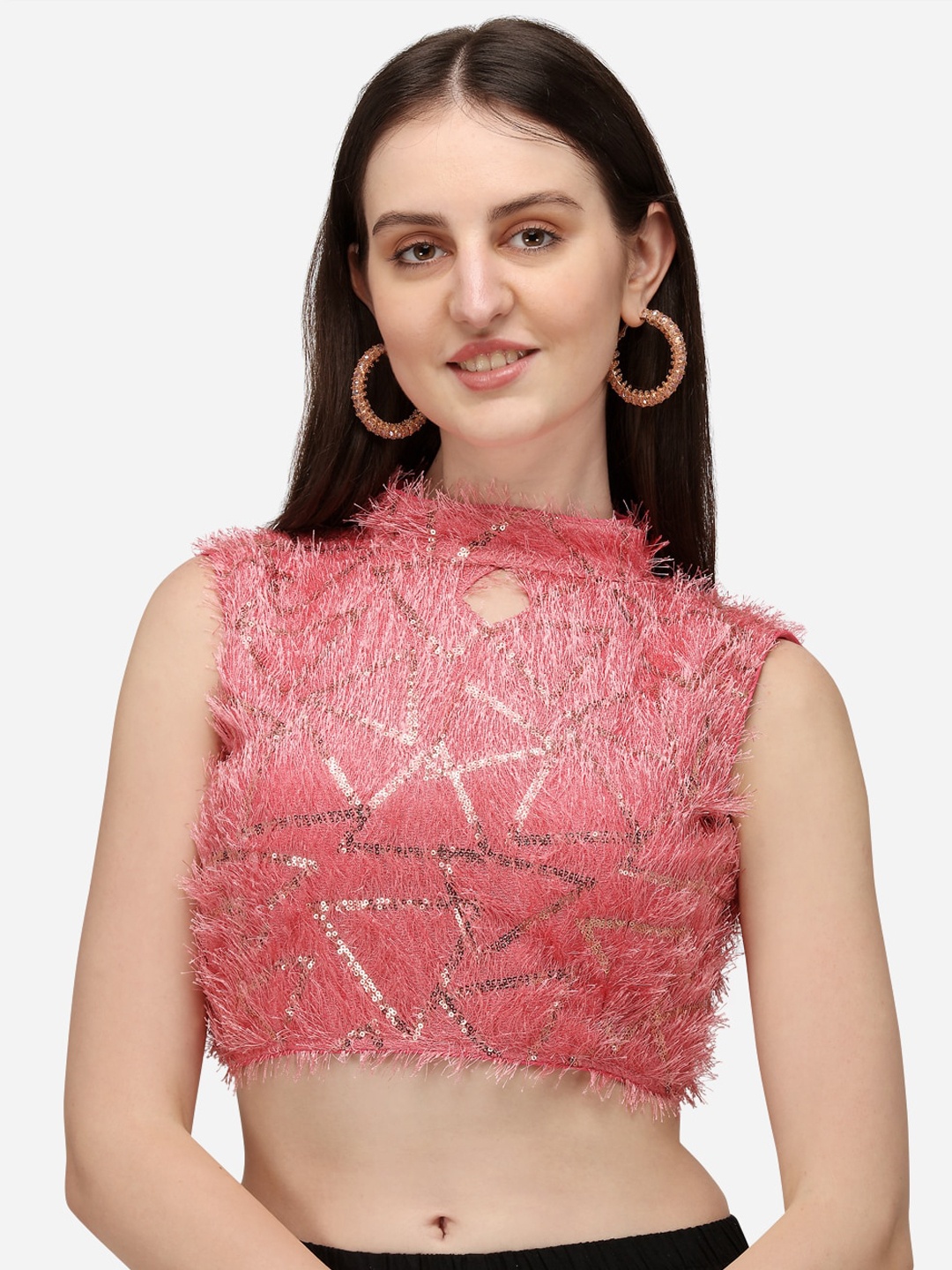 

Fab Dadu Sequin Embellished Silk Saree Blouse, Pink