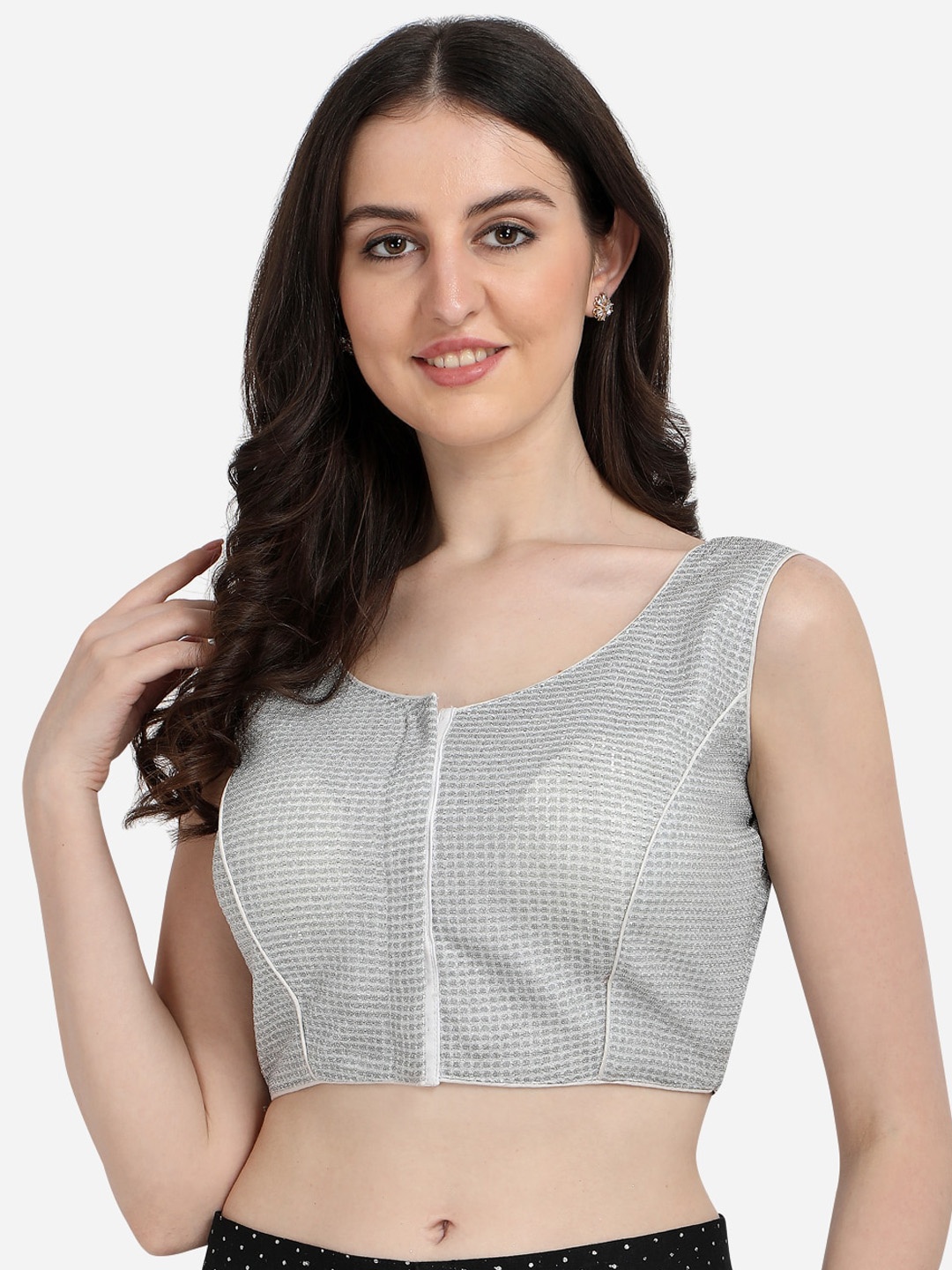 

Fab Dadu Woven Design Round Neck Saree Blouse, White