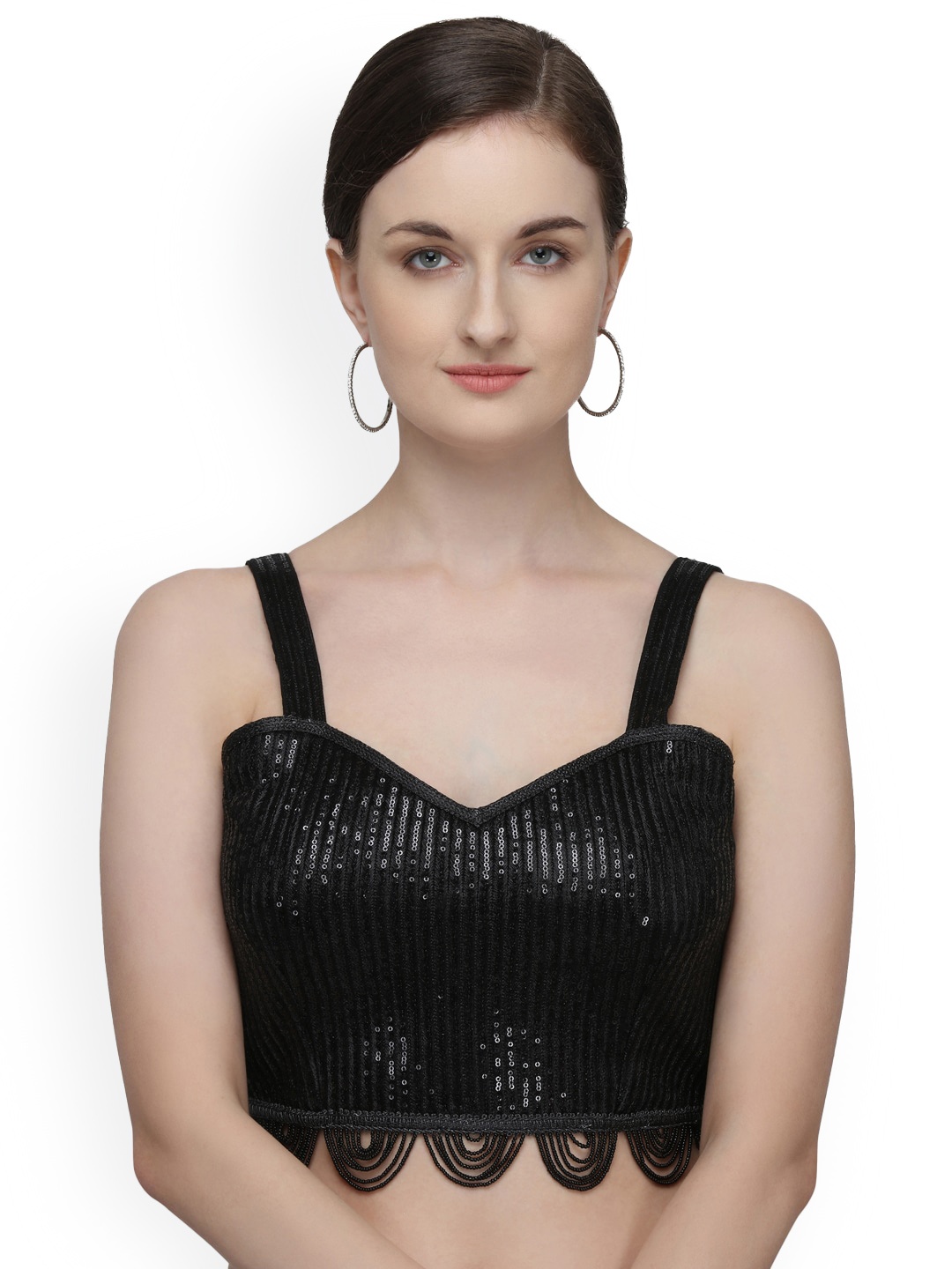 

Fab Dadu Embellished Sequinned Silk Saree Blouse, Black