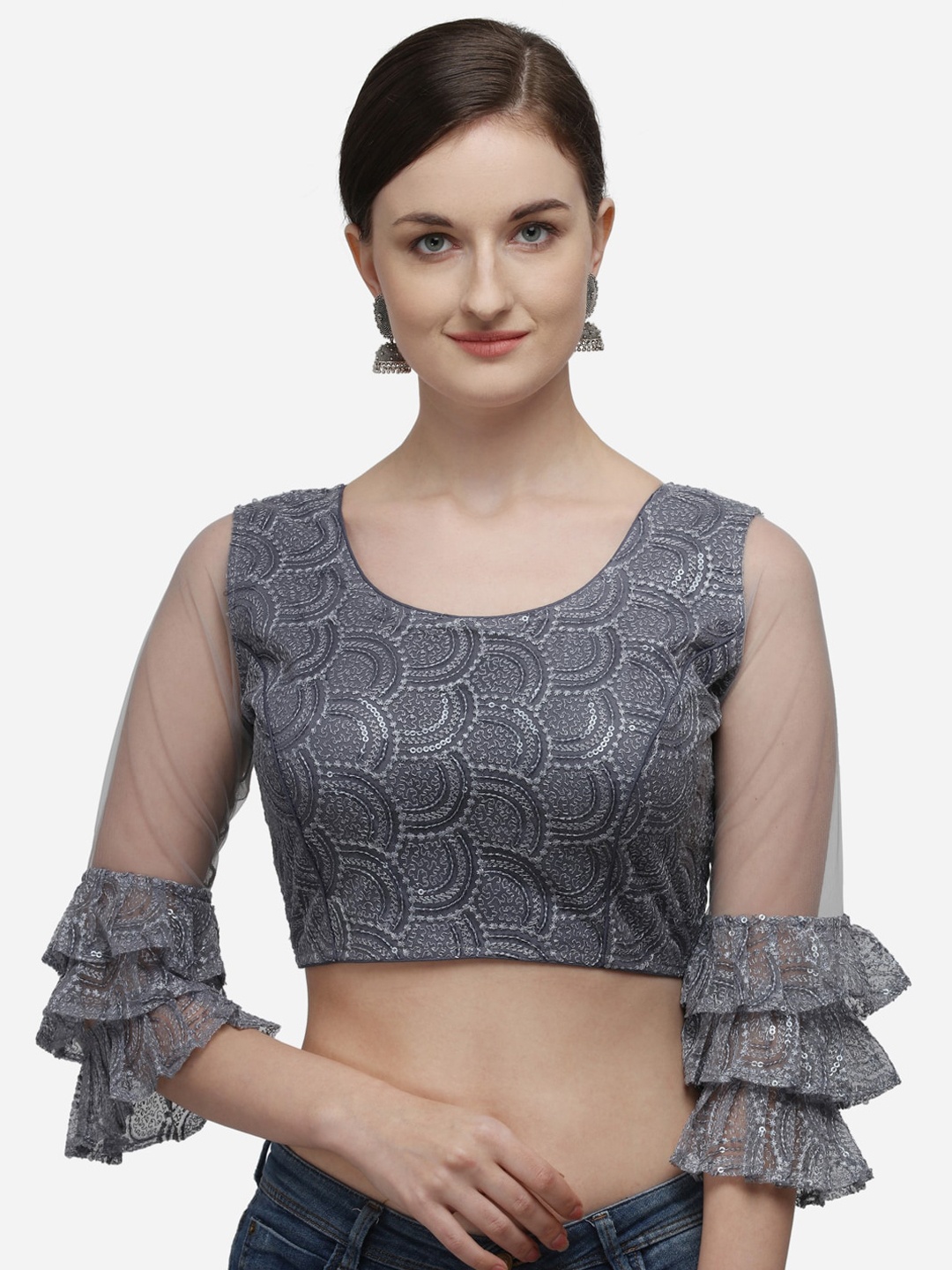 

Fab Dadu Embellished Net Saree Blouse, Grey