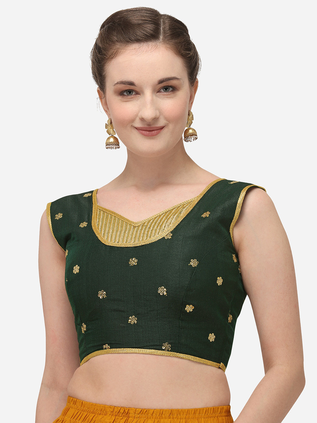 

Fab Dadu Embroidered Sweetheart Neck Saree Blouse, Green