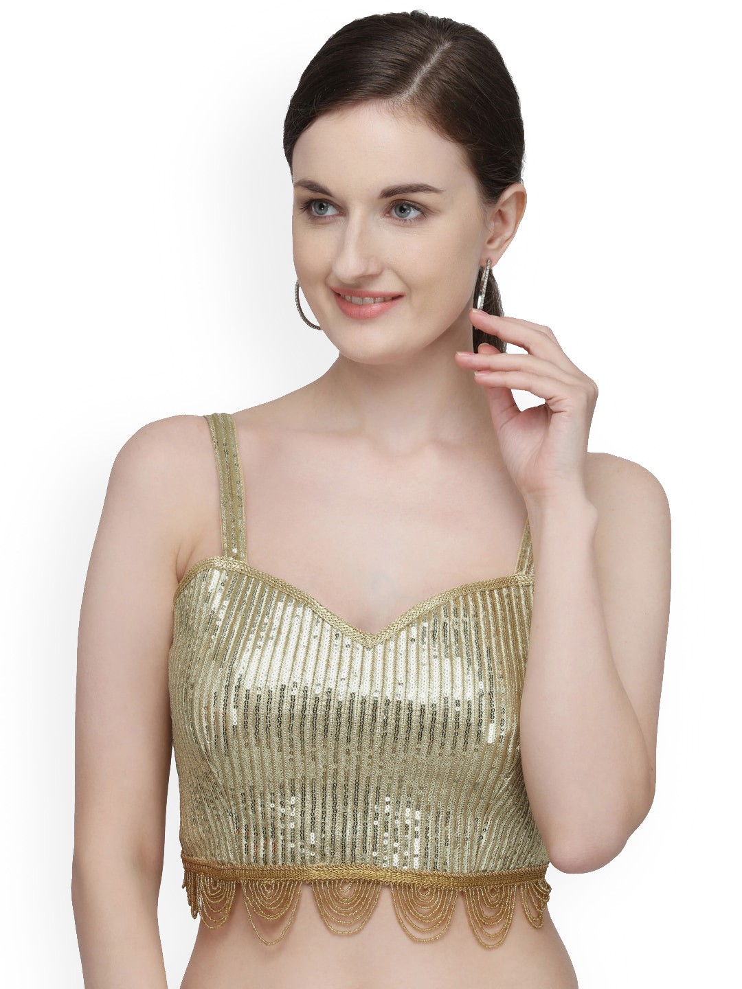 

Fab Dadu Embellished Sweetheart Neck Saree Blouse, Beige