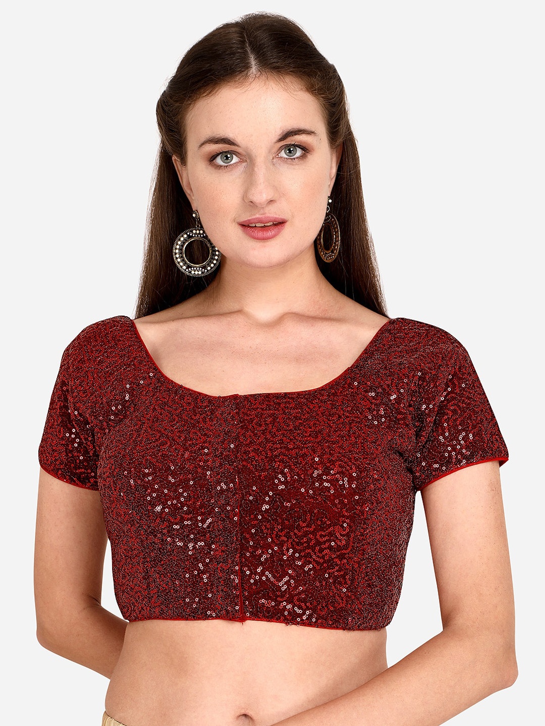 

Fab Dadu Sequined Saree Blouse, Red