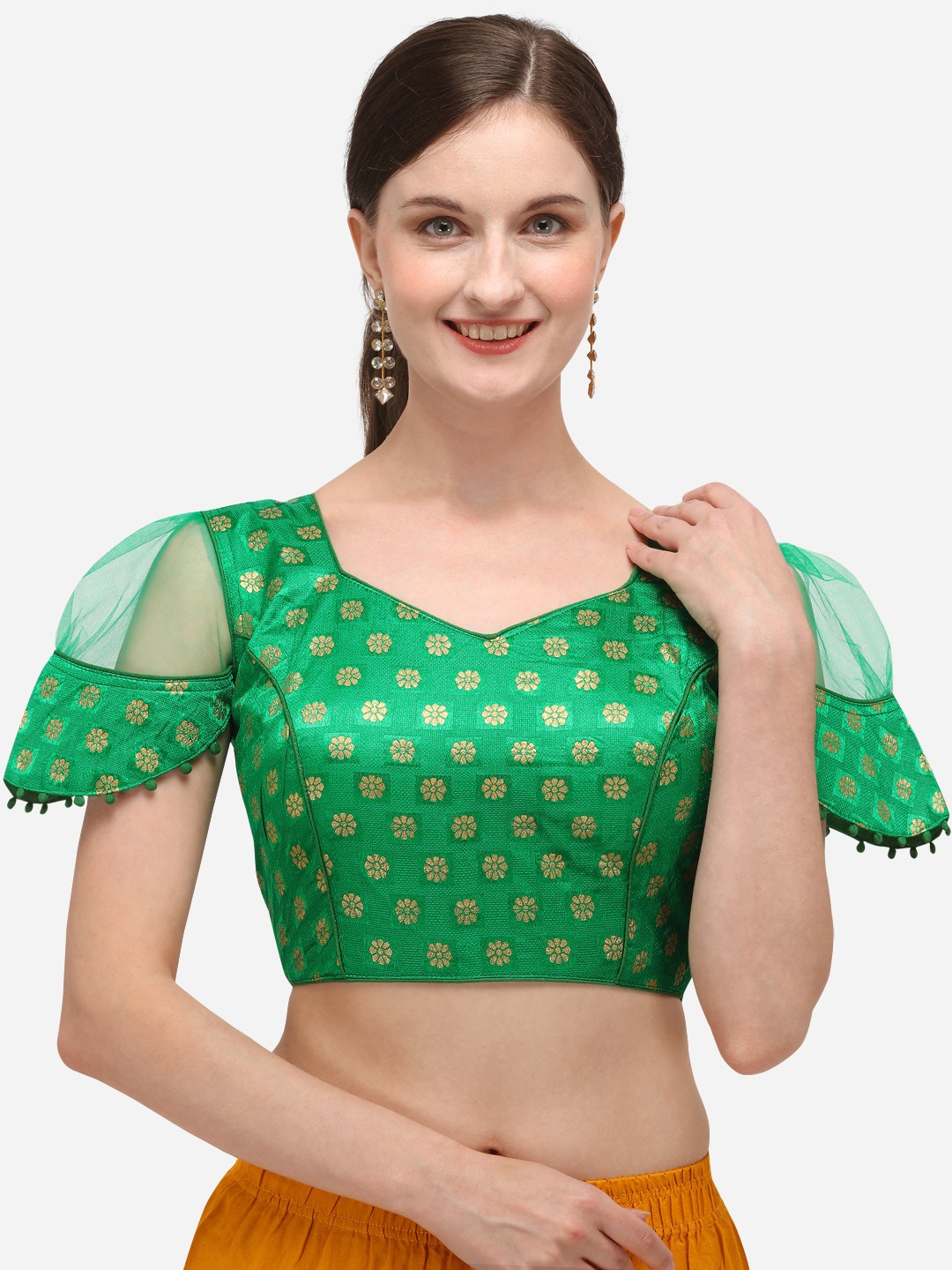 

Fab Dadu Woven Design Jacquard Saree Blouse, Green