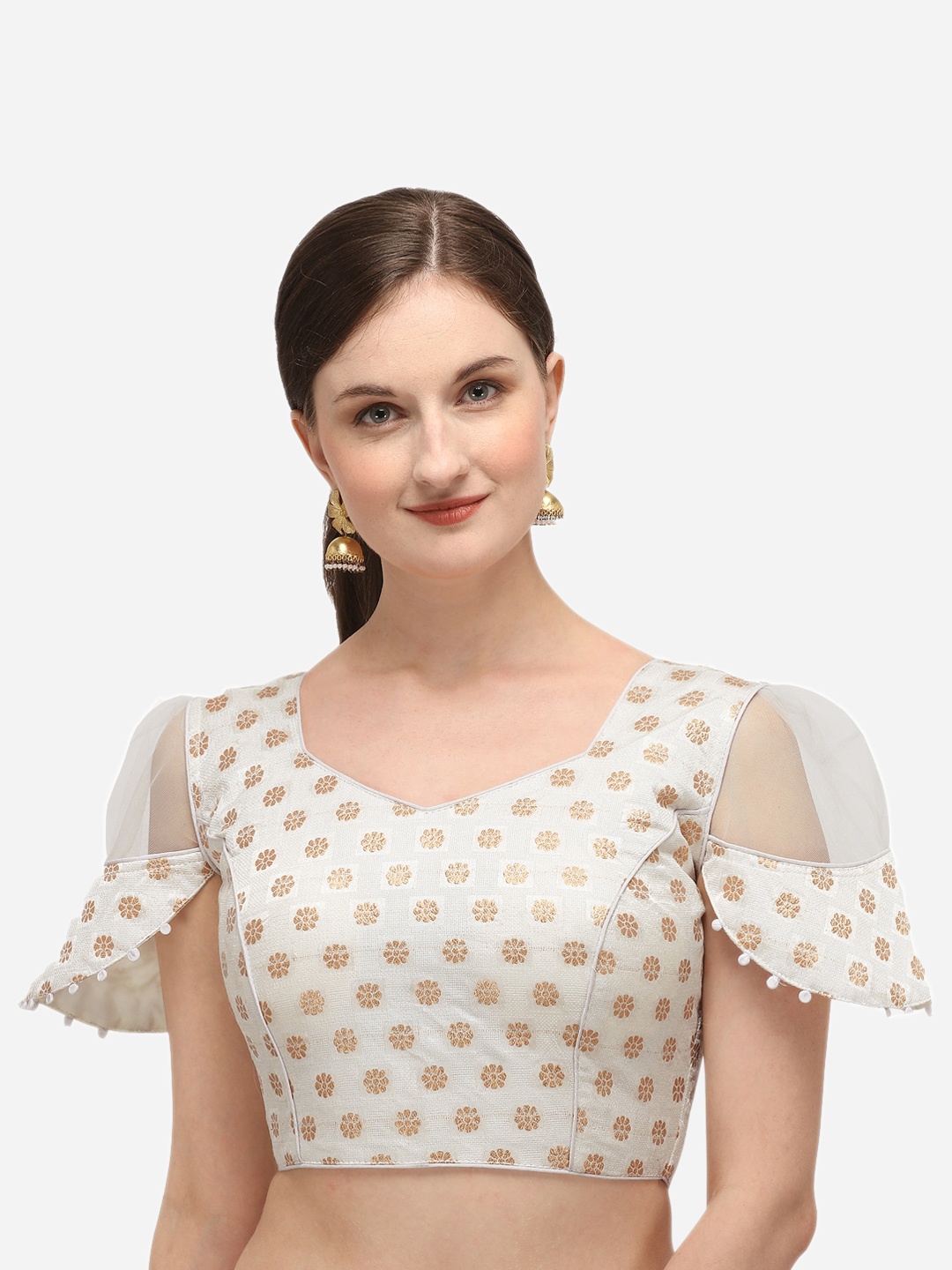 

Fab Dadu Self Design Sweetheart Neck Saree Blouse, Off white