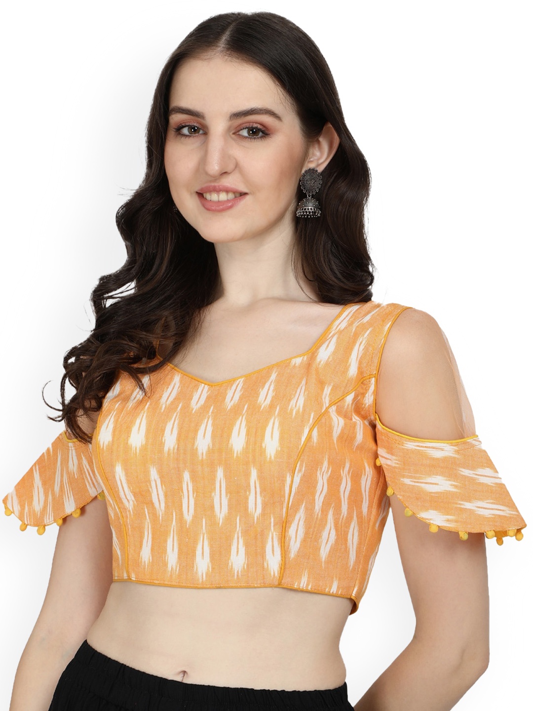 

Fab Dadu Ikat-Printed Cotton Saree Blouse, Yellow