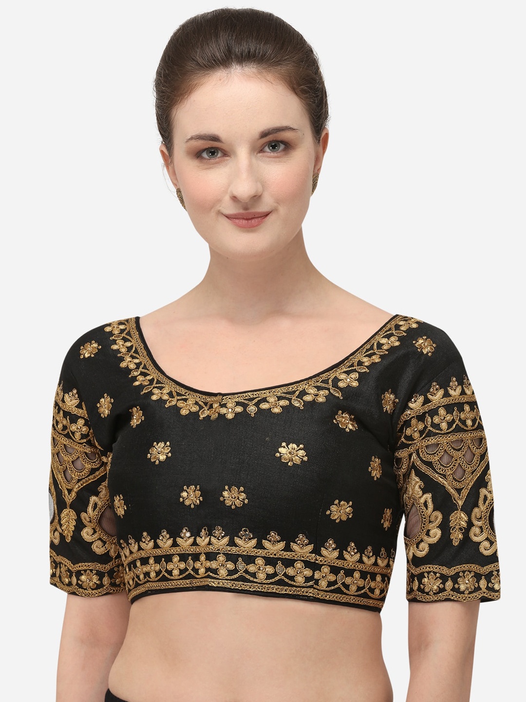 

Fab Dadu Embroidered Saree Blouse, Black