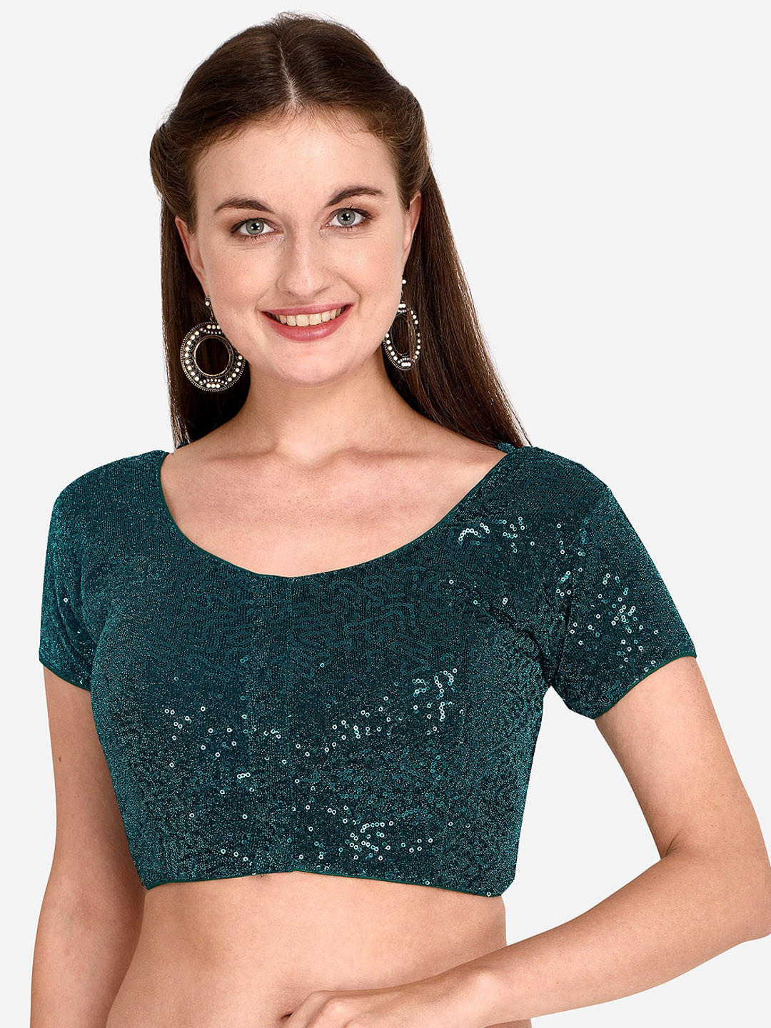 

Fab Dadu Sequins Embellished Silk Saree Blouse, Green