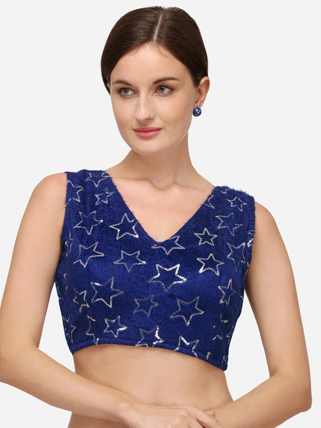 

Fab Dadu Embellished Silk Saree Blouse, Navy blue