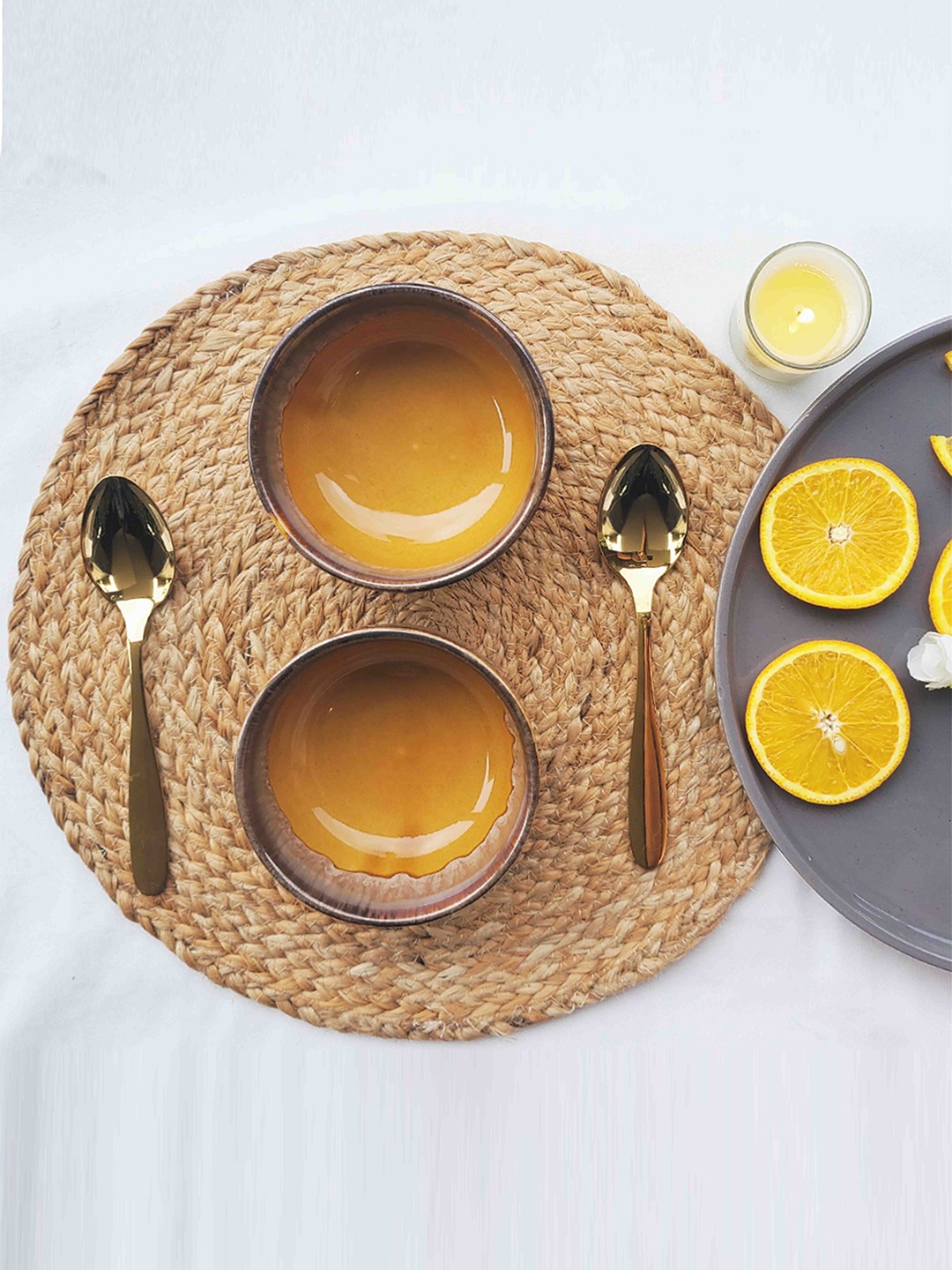 

Folkstorys Orange-Colored 2 Pieces Printed Ceramic Cinnamon Soup Bowls