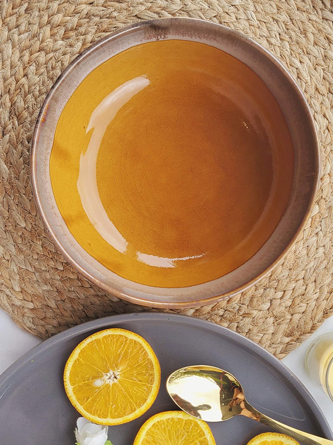 

Folkstorys Orange-Colored Printed Ceramic Cinnamon Serving Bowl